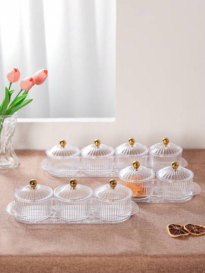 1 Set de platos redondos transparentes/beige, plato de almacenamiento de aperitivos, frutos secos y dulces, juego de platos de almacenamiento de alimentos de lujo para días festivos