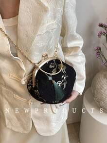 low tea 夏季女士斜挎包，新款夹开口汉服包，中式随意纹手提包，新款中式单肩斜挎包 - 黑色 - 查看 7