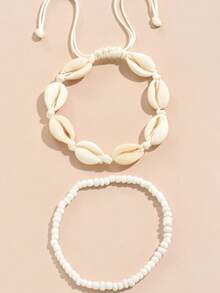 2pcs Shell Beaded Anklet, Suitable For Daily Wear - White - View 3