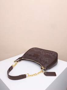 1 pezzo Borsa a spalla in PU monocolore da donna, borsa ascellare per l'ufficio, tracolla regolabile versatile