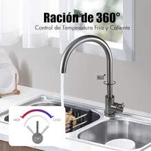 Grifo de Cocina, Mezcladora para Fregadero de Acero Inoxidable 304, Grifo Moderno de 360 ° Giratorio, Grifo Monomando para Cocina para Agua Caliente y Fría, Acabado Níquel Cepillado, CV-10020 - Níquel Cepillado 1 - Ver 7