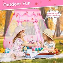 1pc Blue/Pink Hexagon Children'S Tent Game House With Fence Indoor/Outdoor Princess Tent & Ocean Ball Pool, Foldable (No Ball)Tent Baby,Fairy Tale Castle,Girls Boys Game Tent,Baby Toy,Baby Stuff,Baby Needs,Summer Outdoor Toys For Kids Tent,Children's Birthday Gift,Kids Toys