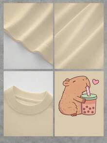 Cute Capybara  Bubble  Tea 100% Cotton T - Shirt, 220g - Apricot - View 4