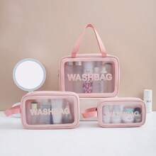 Bolsa de maquiagem impermeável fosca de poliuretano, bolsa transparente para artigos de higiene pessoal de grande capacidade, organizador portátil para viagem e praia