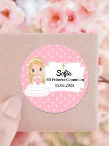 12/24/40 piezas Pegatinas personalizadas para Mi Primera Comunión - Etiquetas de y personalizadas para niños y niñas, Pequeños regalos para Mi Primera Comunión con diseños de flores y lunares, Elegantes pegatinas de papel para celebraciones, Decoraciones de Comunión | Decoraciones de flores para la Comunión | Etiquetas con nombre personalizadas, Decoraciones para lavado, Útiles escolares, Regreso a clases - Multicolor - Ver 23