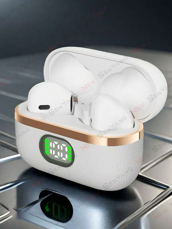 NEW SENYANG سماعات رأس لاسلكية نصف داخلية من سينيانغ - ستيريو عالي الجودة، صوت دولبي، TWS، تحكم باللمس، شاشة إضاءة، متوافقة مع نظامي أندرويد وآيفون، بتصميم أبيض وذهبي، قابلة للشحن بمنفذ USB-C