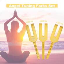 Angel Tuning Fork Set - 4096 Hz, 4160 Hz, 4225 Hz, For Sound, Musical Instruments, With Wooden Mallet And Soft Storage Bag (Gold/Silver)