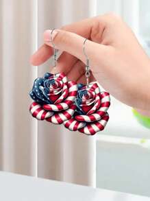 1 par de brincos de acrílico com bandeira americana, brincos estilosos com design de rosas para mulheres e meninas, joias para o Dia da Independência, decoração para casa