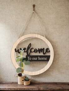 1pc Boho Style "Home Sweet Home" & "Welcome To Our Home" Door Hanger Decoration - Handmade Farmhouse Front Door Wreath, Round Wood Frame With Black Letters, Home, Indoor/Outdoor Wall Decor, Suitable For Living Room, Entryway Decor, Housewarming Gift, Wedding Decoration Room Decor Bedroom Decor Home Decor - Multicolor - View 5