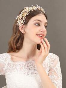 1 件优雅珍珠水晶头带发夹，适合女士，新娘婚礼配饰，浪漫奢华装扮珠宝，适合舞会、派对和活动 - 彩色 - 查看 2