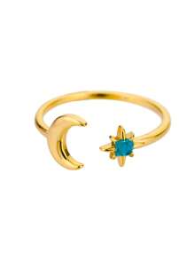 1pc Stylish Gold Plated Glow In The Dark Moon & Star Open Ring, Suitable For Women's Daily Wear, Jewelry Gift