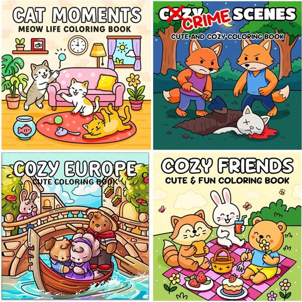1pc COZY FRIENDS Cute Fun Coloring Book For Adults And Teens And Students,(Pearl Paper Cover)24 PAGE - Upgraded Thick Paper Super Cute Designs Of Cozy, Hygge Spaces For Relaxation (CAT MOMENTS MEOW LIFE Painting Book),Back To School,School Supplies