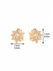 1 Pair Elegant Cat's Eye Flower Petal Style Earrings, Minimalist Korean Fashion Unique Jewelry For Women Valentine's Day Accessories - Gold - View 3