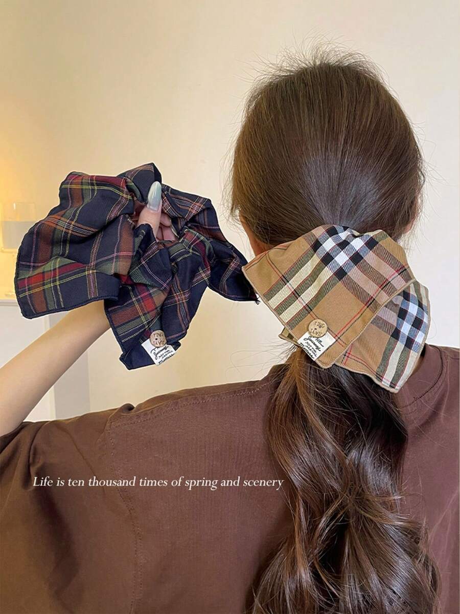 topshiny 复古格子纽扣装饰发圈，女士发饰，发圈，发球，休闲，洗脸，头饰