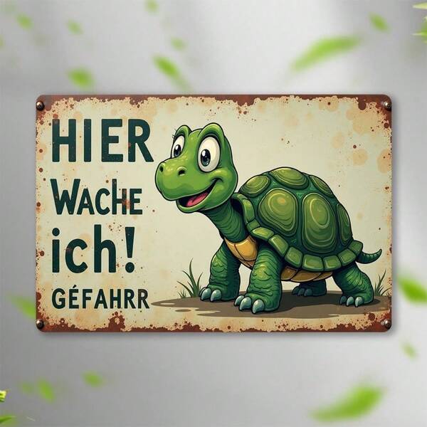 1 Stück Vintage Metall Blechschild Wandkunst - "Kleine Schildkröte Vorsicht!" Rustikale Eisendekoration mit verspielter grüner Schildkröte & deutschem Text, 19,81 x 29,97 cm, perfekt für Zuhause, Büro, Bar, Café, Bibliothek, Garage, Bar Dekoration | Vintage Wandkunst | Wandkunst, Schildkröten Dekoration, Raumdekoration
