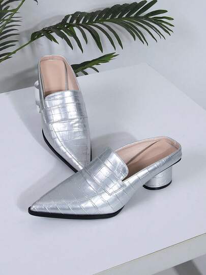 New Women's Loafer Slippers, Pointed Toe Cylindrical Black High Heel Shoes - Luxury Plaid High Heel Sandals, Rubber Sole, Women's Fashion Shoes, Exclusive Small Chunky Heel Open Back Ladies Sandals, Suitable For All Seasons Party Women High Heels. Size 41-42 Run Large By 1 Chinese Size, Evening Dress Pumps