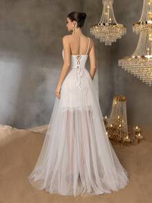 Faeriesty Elegant Classic Bridal Gown With One-Shoulder Sweetheart Neckline, Intricate Lace Bodice And Sheer Flowing Tulle Skirt – Romantic Wedding Dress For Church, Garden, Beach & Ballroom Ceremonies - White - View 2