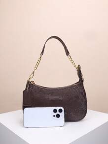 1 pezzo Borsa a spalla in PU monocolore da donna, borsa ascellare per l'ufficio, tracolla regolabile versatile