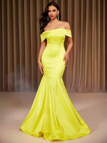 Light Yellow Strapless Floor-Length Woven Evening Gown - Light Yellow - View 1