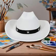 Kids Cowgirl Hat Wide Brim Stylish Star Leather Belt Design Western Cap For Daily Life Party - 白色 - 查看 4