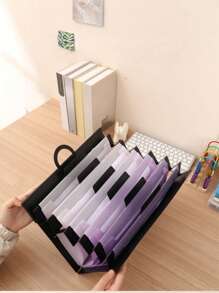 1pc White/Black Foldable Exam Paper Hanging Organizer With 6 Pockets – Durable PP Material, Large Capacity For Students, Office Desk Storage Bag With Labeling Stickers, ABS Plastic Construction,Back To School,School Supplies