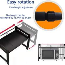 Retractable Microwave Rack Expandable Microwave Rack With Storage Rack Heavy Duty With 6 Hooks And Chopsticks Cutting Board Holder For Kitchen Worktops - Black - View 6