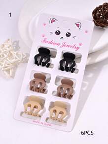6pcs/Set Solid Color Casual Cute ABS Plastic Hair Clips, Butterfly, Flower, Heart, Square Design, Small Size Matte Black Bangs Claws, Princess Front & Side Bang Clips, Suitable For All Seasons Summer Hair Jaw Clip