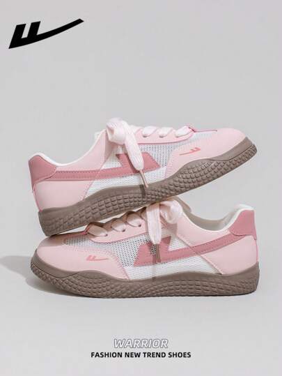 WARRIOR 1 Pair Women's WARRIOR Thick Sole Lace-Up Soft Bottom Casual Shoes, Canvas Low-Top Outdoor Flat Shoes, Round Toe Low Heel Non-Slip Solid Color Elegant Soft Bottom, Suitable For Students Graduation Photos, Outdoor Activities, Skateboarding