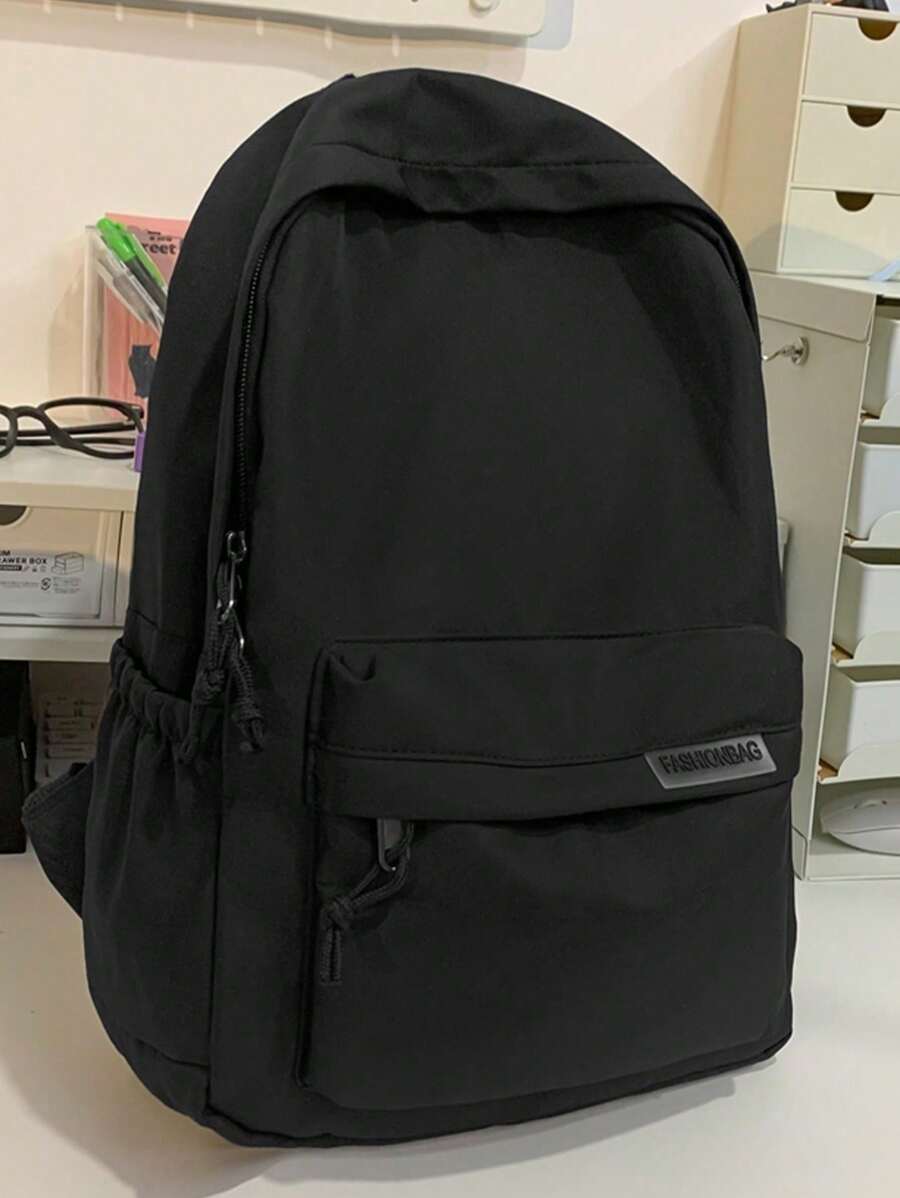 Men Knot Decor Pattern Water-Resistant Backpack, Schoolbag For Travel, College, School Casual Backpack Solid Color Black Backpack Holiday Essentials For Sport Lightweight With Adjustable Strap With Zipper Minimalist Backpack For Men Nylon Vacation Waterproof Portable Travelling Bag Gym Bag Holiday Travel Backpack Men Gifts School Bag Outdoor Men Gifts Present Valentines Gifts Rucksack Summer College Bag School Bag For College Bag For School School Bags University Bag