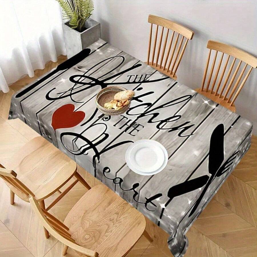 1 pièce Nappe de table de cuisine rectangulaire minimaliste | Imprimé avec un motif de couteau, fourchette et cuillère | Convient pour la décoration de scène, la protection de la table et la décoration de la pièce