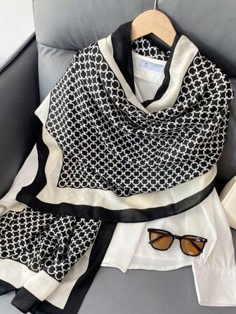 1pc Circle Printed Scarf Wrap Shawl, Minimalist & Practical Multipurpose For Dress