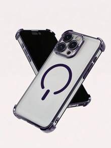 1 pieza Funda protectora para teléfono con borde elevado de 4 lados, diseño electrochapado, tacto agradable, película integrada para lente, absorción magnética falsa, compatible con Apple 16 Pro Max, P30, NOVA 11, Honor Magic7, Redmi Note 14 Pro+ 5G, Galaxy S25 Ultra, Infinix Smart 8/Infinix Hot 40i/Spark 20/Spark 20C/Spark Go 2024, Moto G54, resistente al agua, a los golpes, a las caídas y a los arañazos - Negro - Ver 3