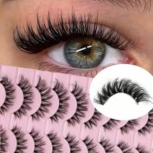 JUJU DREAM 10Pairs Manga Lashes FauxEyelashes Cat Eye Eyelashes Natural Ful False Eyelashes Volumized Eyelash Extension Travel Essentials Makeup Tools
