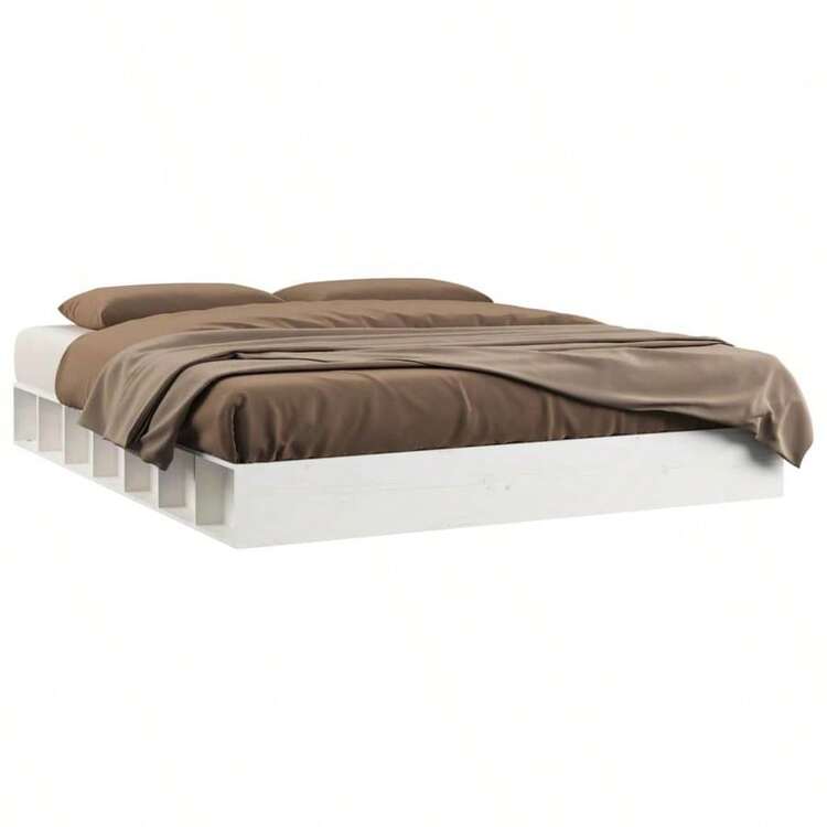 Bed Frame White Solid Pine Wood, Plywood 59 X 79 In Bed Frame-1460 - 彩色 - 查看 2