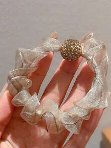 10pcs Rhinestone Mesh Hair Scrunchies, Vintage Elegant Hairbands, High Elasticity Side Braided Ponytail Holders For Women