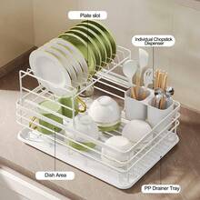2 Tiers Dish Drying Rack White, Dish Drainer Rack With Utensil Holders Sink And Detachable Drip Tray - Large Capacity Kitchen Countertop Saving Space Rack - 2 Tiers White - View 7