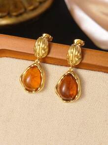 1 par de pendientes de acero inoxidable con forma geométrica en tonos granates, adecuados para que las mujeres los usen en fiestas o como regalo para amigos