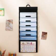 1pc White/Black Foldable Exam Paper Hanging Organizer With 6 Pockets – Durable PP Material, Large Capacity For Students, Office Desk Storage Bag With Labeling Stickers, ABS Plastic Construction,Back To School,School Supplies