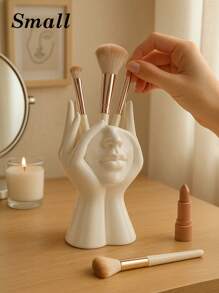 Porte-pinceaux de maquillage pour le visage blanc - Organisateurs de vanité sculptural pour pinceaux et stylos, décoration minimaliste pour la maison, accessoires de bureau et cadeaux pour la décoration d'automne, la remise des diplômes, l'anniversaire, la chambre d'étudiant et la salle de bain pour la rentrée scolaire