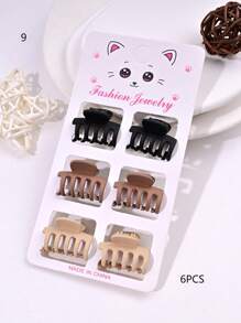 6pcs/Set Solid Color Casual Cute ABS Plastic Hair Clips, Butterfly, Flower, Heart, Square Design, Small Size Matte Black Bangs Claws, Princess Front & Side Bang Clips, Suitable For All Seasons Summer Hair Jaw Clip