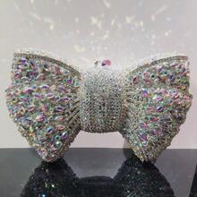 Bow Diamonds Inlaid Dinner Party Dress Rhinestones Hand Bag For Women - Silver AB - View 1