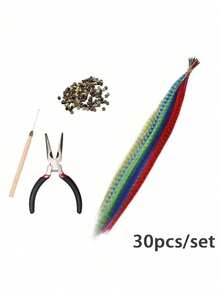 10/20/30/40/50 PCS Mixed Color Feather Hair Extensions 16 Inch Rainbow Color Synthetic Hair Extensions Long Colored Feather With Beads And Loop Tool For Hair Extension For Women Girls DIY Kit Holiday Party Use - Two-Tone - View 10
