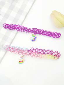 6pcs/Set Fashionable Necklaces For Teens, Cute Princess Cartoon Unicorn & Mermaid Series Chokers, Suitable For Birthday Party, Gift, Holiday, Casual Wear