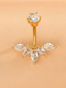 1 件不锈钢半圆锆石经典肚脐环，身体穿孔首饰 - 扇形 - 查看 7