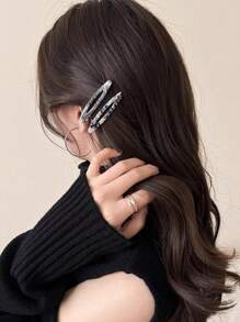 2 Pieces/Set Of Vintage Acetate Casual Fiber Hair Clips, Hollow Oval Geometric Hair Clips, Side Pin Hair Clips, Women's Hair Accessories Suitable For Daily Travel, Gatherings, Beach Parties, And Wearing During Summer, Autumn, And Back To School Seasons Holiday Essential