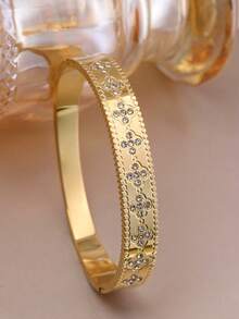 18K 镀金不锈钢可叠戴手链，链条和四叶草设计，时尚女士款式，适合休闲、派对、节日、生日、婚礼、情人节礼物、妈妈、母亲、母亲节、礼物 - 四葉草手鐲 - 查看 4