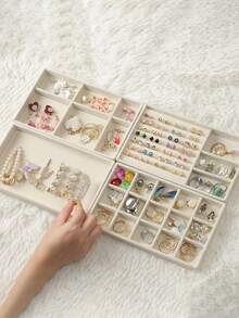 5pcs Stackable Velvet Jewelry Tray Organizer,Drawer Organizer,Jewelry Drawer Inserts Container Display Case,Storage For Earring,Necklace,Rings,Bracelet, With Removable Dividers,Gift For WomenFor Women Storage Organizer Travel Essentials Back To School