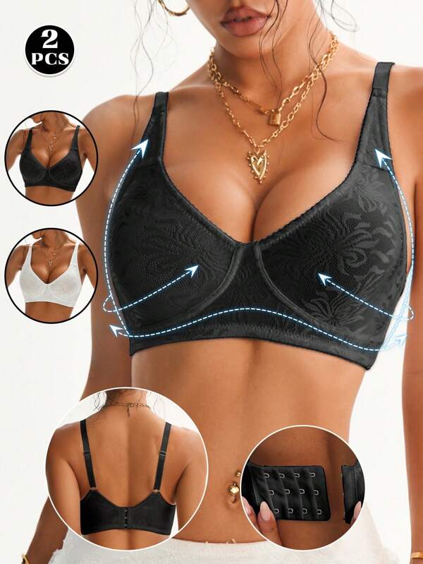 2pcs Casual-Sports Wireless/Wirefree Soft Knit Comfortable Minimalist Cute Bras Set