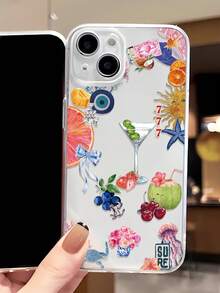 Resort Style 1pc Summer Fruit Cocktail & Sun Design Fully Covered TPU Phone Case Compatible With IPhone 16/16Pro/16Plus/15/15ProMax/15Pro/11/12/13/14ProMax/12Mini/13Mini/11Pro/11ProMax/12Pro/12ProMax/13Pro/13ProMax/14Pro/14ProMax, Soft Case, Stylish & Creative - Multicolor - View 4