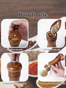 1pc Manual Wooden Grinder For Pepper, Sesame, Cumin Powder, Sea Salt And Sichuan Peppercorn, With Ceramic Grinding Core, Available In 2 Sizes To Meet Your Household Needs, Pepper Mill Grinder For Dining Table, Suitable Kitchen Seasoning Tool, Christmas Gift - 復古顏色 - 查看 7